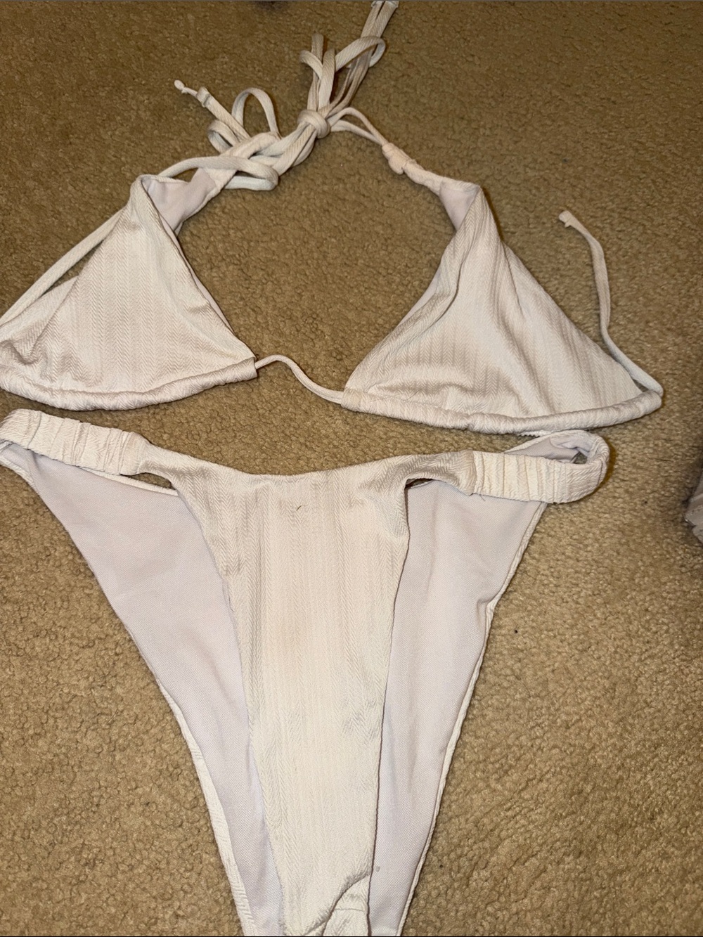 Classic White Ribbed Triangle Bikini Set - Women Intimates & Sleepwear